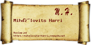 Mihálovits Harri névjegykártya